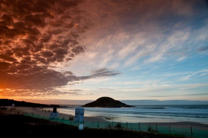 Sunrise over the contest site at Praia Vila