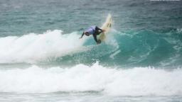 Sam Lamiroy surfs at Fistral Beach
