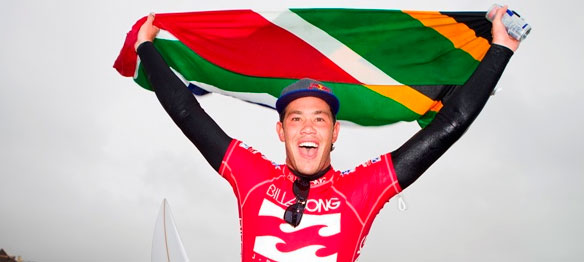 Jordy Smith celebrates at J-Bay