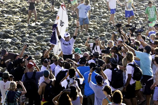 Mick Fanning Celebrates Win at the Hurley Pro Trestles