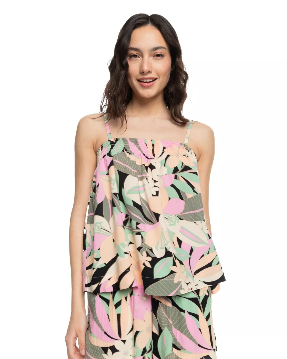 Roxy  Sky Vibes Top In Anthracite Palm